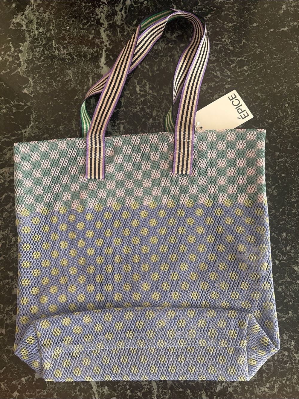 Epice Multicolor Pastel Mesh KanpurTote with Striped Handle - Picture 6 of 6